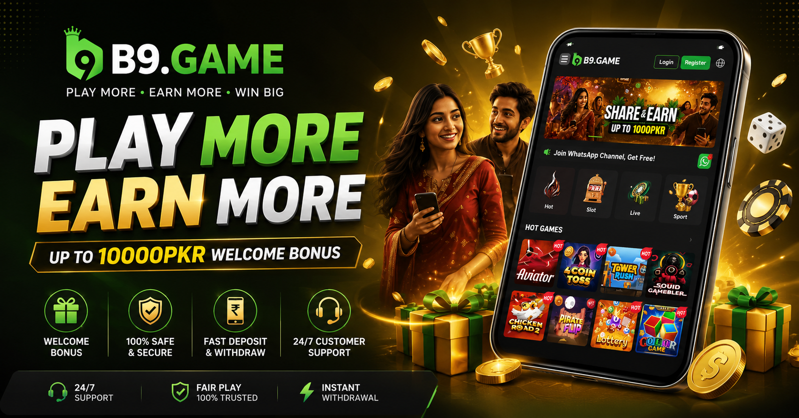 B9 Game — Play More, Earn More, Win Big. Up to 10,000 PKR welcome bonus with the B9 new app